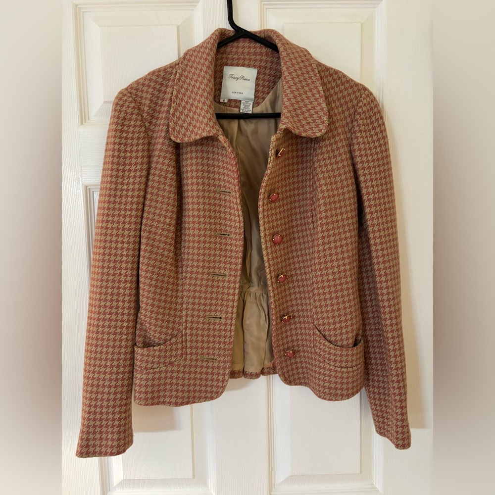 Tracy Reese Women's Pink Houndstooth Blazer - please read description - Picture 4 of 6